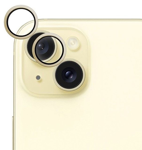 EPICO Hliníkové ochranné sklo na šošovky fotoaparátu pre iPhone 15 / 15 Plus 81112152400001 - žltá